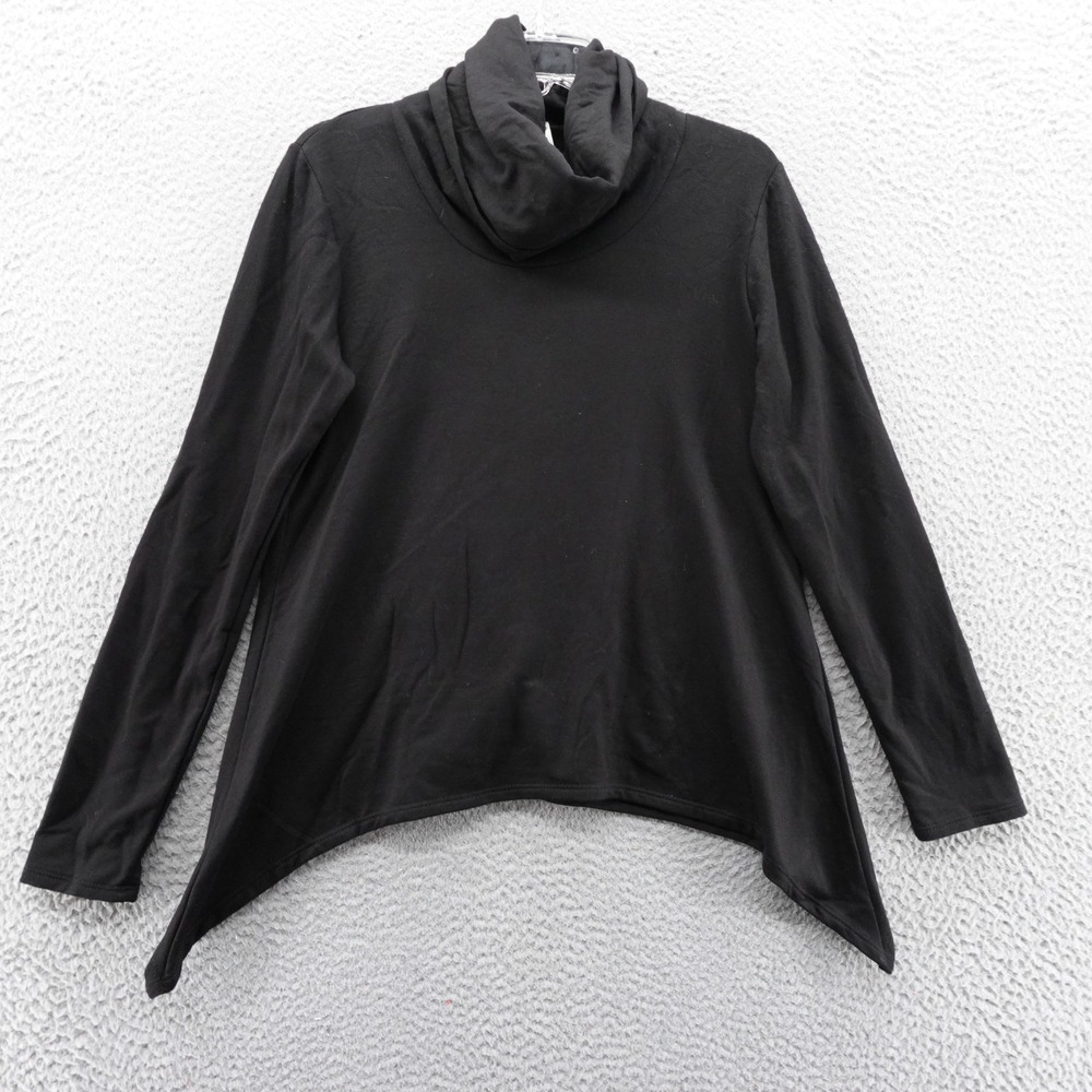 Go Couture Womens Black Cowl Neck Sharkbite Hem Long Sleeve Top‎ Medium USA Made